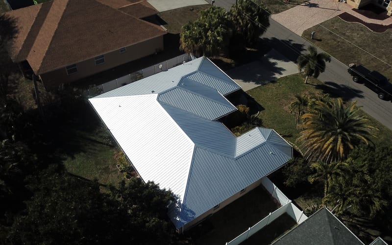 New standing seam metal roof after installation